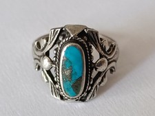 Bague Argent Massif & Turquoise Taille 57 - 4,8 g Bijoux