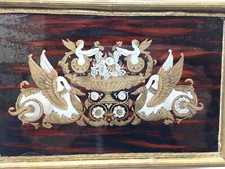 Boite & Fixé Sous Verre XIX EME  Anges Cygnes Antique Box 19 th Glass Painting