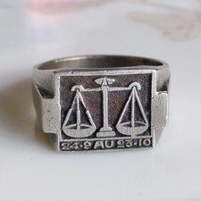 Rare Bague Chevalière en argent massif Zodiaque Balance Ring silver homme T56