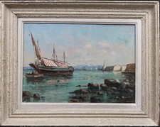 tableau ancien marine port Mascart  bateau phare vieux port marseille