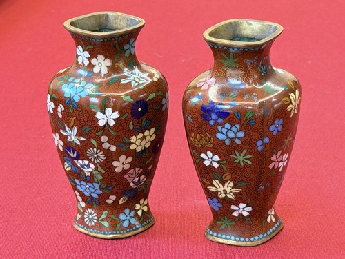 Paire vases métal émaillée - métal,