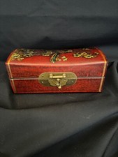 Boite "oreiller" Chine, cuir laqué, décor floral, oiseaux, boite à bijoux