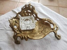 ENCRIER Ancien EN LAITON ET VERRE Excellent État Possible Bougeoir 22 cm x 15 cm