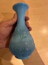 Ancien Vase  Opaline De Foire Bleu Portieux