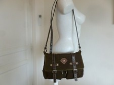 SAC  " GIL HOLSTERS " TOILE EPAISSE VERT KAKI GARNITURE SIMILI CUIR CHATAIGNE