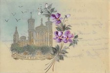 CPA 69 LYON JOLIE CPA EN CELLULOID SOUVENIR DE N.D.DE FOURVIERE PEINTE A LA MAIN