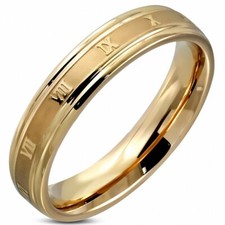 4mm | Bague plat à la taille confortable en acier inoxydable avec chiffres en or