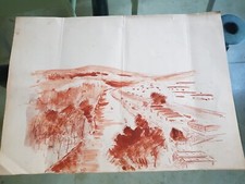 Gouache aquarellée paysage