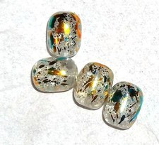 4 PERLES CRAQUELEES 15 X 12 MM TAMBOUR - OR/BLEU/TR - NEUF - PLV077