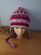 Bonnet Tu Femme Pompon Rose Hiver Fait Main  100%laine Népal