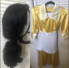 SMALL ADULT DISNEYS TIANA MAID COSTUME AND PROFESSIONAL WIG W/ HANGER