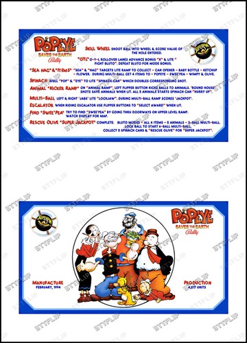 Bally popeye 1994 cartes - bally,
