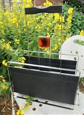 ANCIEN PORTE-REVUES MÉTAL CHROMÉ  BOIS  ET VERRE 1970 VINTAGE DN1920