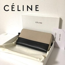 Portefeuille long zippé rond bicolore CELINE beige noir du JAPON
