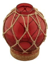 Bougie chauffe-plat boule de pêcheur en verre/filet/liège 13 x 16 cm ROUGE