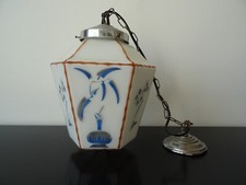 Lustre suspension opaline lanterne verre Art Deco