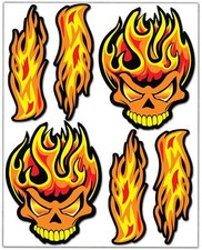 Set 6pcs Autocollants en Vinyle Crâne Tête de Mort Feu Flammes Skull Fire Car...