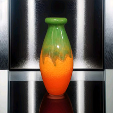 Superbe Grand Vase Signé DEGUÉ Art Déco Vert Jaune Orangé 37,5cm