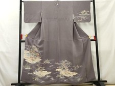 Kimono japonais visite pièce broderie paysage motif Hamamatsu