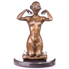 Sculpture en bronze Art Nouveau femme nue avec collier d'après Paul Ponsard