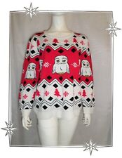 C - Pull Jacquard Imprimé Edwige Harry Potter Rouge Blanc Noir Disney Sahinler