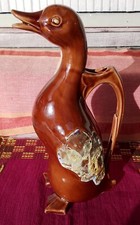 Pichet faïence et émaux marron forme canard 1 litre H 30 cm zoomorphe