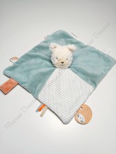 Doudou Plat Moris Sacha Lama Blanc Bleu/Vert Gris Tidou Attache Tétine - Noukies