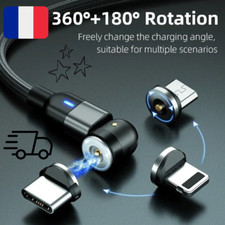 Câble de charge 1mètre magnétique rotatif 3 en 1 IOS, Android usbC cordon tressé