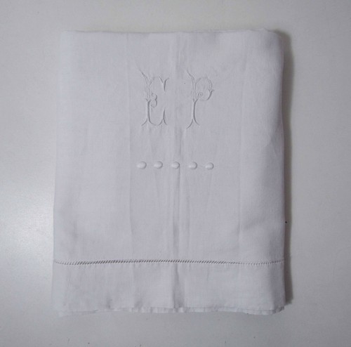 Ancien drap blanc - drap, monogrammé