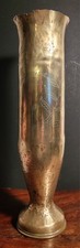 Vase Obus Ciselés Décor De Rameaux  Art de tranchées Poilu WW1 14 17 haut 34 cm