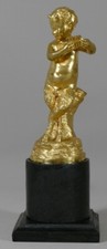 Statuette En Bronze Doré, Satyre à La Flûte De Pan, d'Après Clodion, époque XIX 