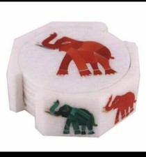 Marbre Coaster Set Incrustation Art Pietra Dura Pierre Main Pour