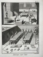 DOREUR CUIR Encyclopedie GRAVURE Benard DIDEROT Metier Outils XVIII°