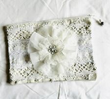 TROUSSE Pochette «STRASS» Style Ancien Vintage , gris , dentelle fait main NEUF