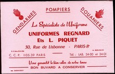 lot de 4 ANCIENS BUVARDS PUB " Ets  PIQUET "UNIFORMES POMPIER GENDARME DOUANIER 