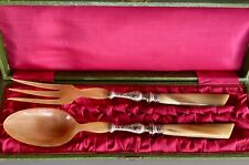 COUVERTS À SALADE ANCIENS EN CORNE ET MÉTAL ARGENTÉ AVEC BOITE D'ORIGINE TBE