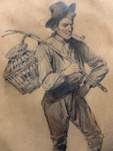 Dessin ancien portrait - , homme