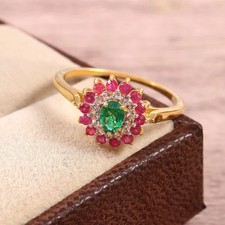 Émeraude et Rose Saphir Pierre Bague Mariage Ring-14K Or Plateld Anneaux