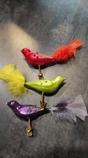 3 oiseaux à clipser ancien en verre Noël 