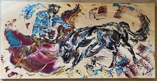 Corrida Tauromachie 50x100cm -  Peinture toile Tableau - Neuf -  V.Linard
