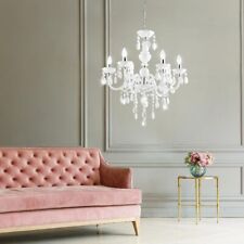 Lustre Lampe Pendentif Lumière Cristaux Chrome Blanc 6 à Flammes Salle à Manger