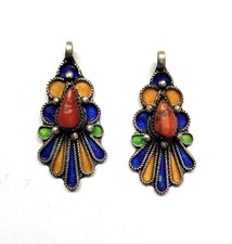 Lot de 2 pendentifs Kabyle en argent, émail et perles de corail véritable pour c