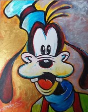 TABLEAU PEINTURE TOILE DINGO PORTRAIT DECO ENFANTS  ORIGINAL SIGNÉ CHRISK