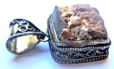 Grand Pendentif argent sterling 925 pierre naturelle brut rare bijou vintage 98