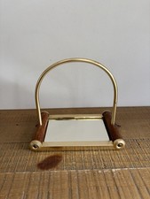 Ancien Petit Plateau De Service Miroir Et Métal Doré Bois - Art Déco - Vintage