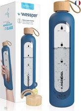 Wessper Bouteille d?eau 1L de Motivation en verre avec temps horaire, Sans BPA,