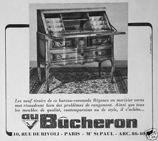 PUBLICITÉ 1960 AU BUCHERON GRAND MAGASIN BUREAU COMMODE RÉGENCE EN MERISIER 