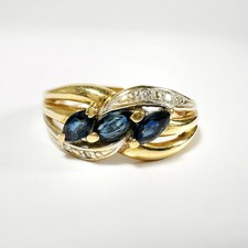 Vintage 18k Gold Marquise cut Sapphires and Diamonds Trilogy ring