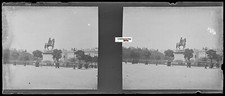 Lyon, Bellecour, Plaque verre photo stéréo, négatif noir & blanc 4,5x10,7 cm