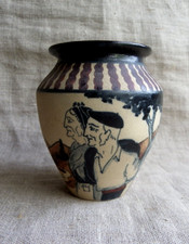 CIBOURE - VASE EN GRÈS SIGNÉ VILOTTE - TOUTON - DÉCOR TOURNANT BASQUE